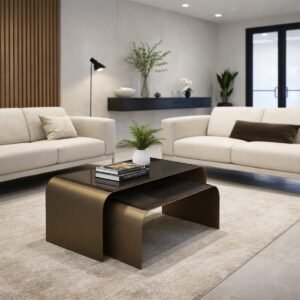 Set of Waterfall Steel & Glass Coffee Tables - Image 1