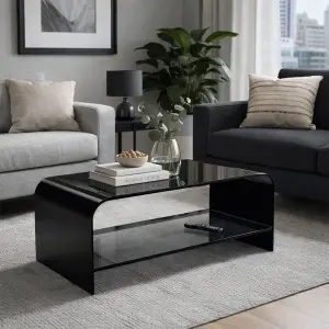 Waterfall Steel & Glass Coffee Table With Shelf - Image 3