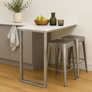 Brushed Stainless Steel Rectangle Shaped Breakfast Bar Leg With Top Support Frame - Image 2
