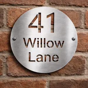 Brushed Stainless Steel Round Address Sign - Image 1