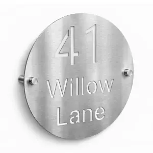 Brushed Stainless Steel Round Address Sign - Image 2