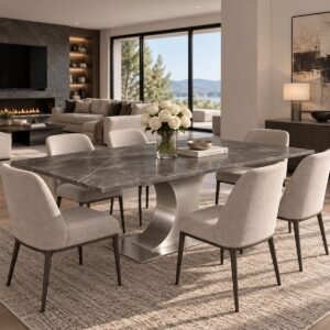Brushed Stainless Steel Regent Dining Table Base For Stone Top - Image 2