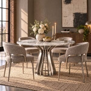 Brushed Stainless Steel Curved Soho Round Dining Table Base - Image 2