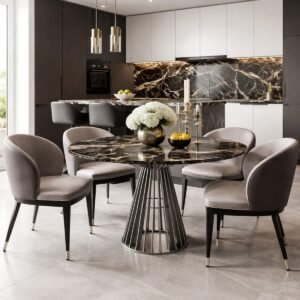Brushed Stainless Steel Soho Round Dining Table Base - Image 4