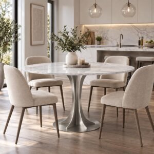 Tulip Round Brushed Stainless Steel Dining Table Base - Image 2