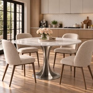 Tulip Round Brushed Stainless Steel Dining Table Base - Image 2