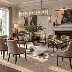 Windsor XL Brushed Stainless Steel Dining Table Base For Stone Top - Image 2